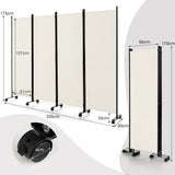 NNECW 1.73m 4-Panel Folding Room Divider with Lockable Wheels-White