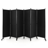 NNECW 1.72m 6-Panel Folding Room Divider with Lockable Wheels-Black