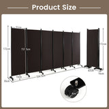 NNECW 1.72m 6-Panel Folding Room Divider with Lockable Wheels-Brown