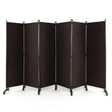 NNECW 1.72m 6-Panel Folding Room Divider with Lockable Wheels-Brown
