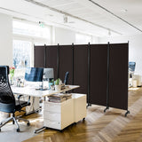 NNECW 1.72m 6-Panel Folding Room Divider with Lockable Wheels-Brown