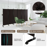 NNECW 1.72m 6-Panel Folding Room Divider with Lockable Wheels-Brown