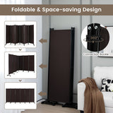 NNECW 1.72m 6-Panel Folding Room Divider with Lockable Wheels-Brown