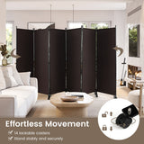 NNECW 1.72m 6-Panel Folding Room Divider with Lockable Wheels-Brown