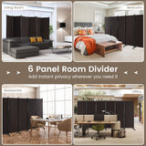 NNECW 1.72m 6-Panel Folding Room Divider with Lockable Wheels-Brown