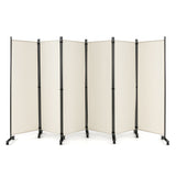 NNECW 1.72m 6-Panel Folding Room Divider with Lockable Wheels-White