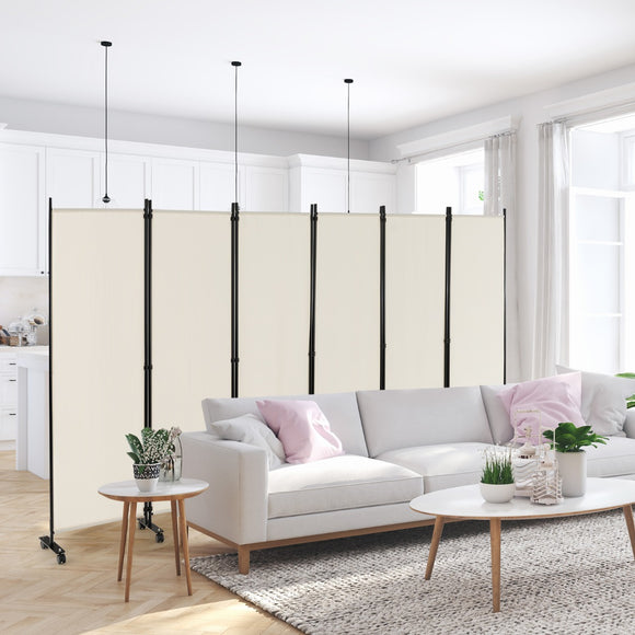 NNECW 1.72m 6-Panel Folding Room Divider with Lockable Wheels-White