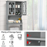 NNECW Over The Toilet Storage Cabinet with Double Tempered Glass Doors-Grey