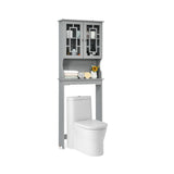 NNECW Over The Toilet Storage Cabinet with Double Tempered Glass Doors-Grey