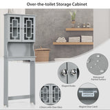 NNECW Over The Toilet Storage Cabinet with Double Tempered Glass Doors-Grey
