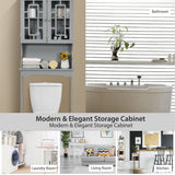 NNECW Over The Toilet Storage Cabinet with Double Tempered Glass Doors-Grey