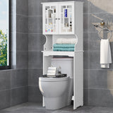 NNECW Over The Toilet Storage Cabinet with Double Tempered Glass Doors-White