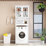 NNECW Over The Toilet Storage Cabinet with Double Tempered Glass Doors-White