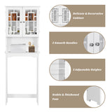 NNECW Over The Toilet Storage Cabinet with Double Tempered Glass Doors-White