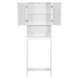 NNECW Over The Toilet Storage Cabinet with Double Tempered Glass Doors-White