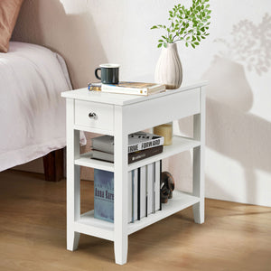 NNECW Double Shelves Narrow Tiered Nightstand for Bedroom