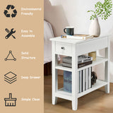 NNECW Double Shelves Narrow Tiered Nightstand for Bedroom