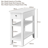 NNECW Double Shelves Narrow Tiered Nightstand for Bedroom