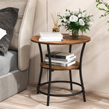 NNECW 2-Tier Round End Table with Open Storage Shelf for Living Room-Coffee