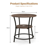 NNECW 2-Tier Round End Table with Open Storage Shelf for Living Room-Brown
