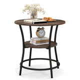 NNECW 2-Tier Round End Table with Open Storage Shelf for Living Room-Brown