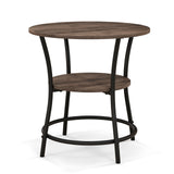 NNECW 2-Tier Round End Table with Open Storage Shelf for Living Room-Brown