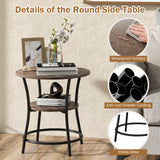 NNECW 2-Tier Round End Table with Open Storage Shelf for Living Room-Brown