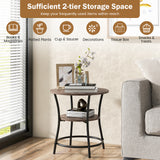 NNECW 2-Tier Round End Table with Open Storage Shelf for Living Room-Brown
