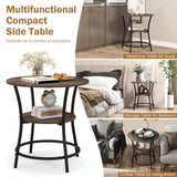 NNECW 2-Tier Round End Table with Open Storage Shelf for Living Room-Brown