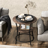 NNECW 2-Tier Round End Table with Open Storage Shelf for Living Room-Brown