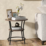 NNECW 2-Tier Round End Table with Open Storage Shelf for Living Room-Brown