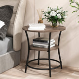 NNECW 2-Tier Round End Table with Open Storage Shelf for Living Room-Brown