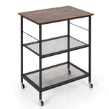 NNECW 3 Tier Kitchen Serving Rolling Carts with 2 Mesh Shelves & 5 Hanging Hooks