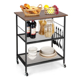 NNECW 3 Tier Kitchen Serving Rolling Carts with 2 Mesh Shelves & 5 Hanging Hooks