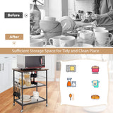 NNECW 3 Tier Kitchen Serving Rolling Carts with 2 Mesh Shelves & 5 Hanging Hooks