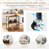 NNECW 3 Tier Kitchen Serving Rolling Carts with 2 Mesh Shelves & 5 Hanging Hooks