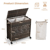 NNECW 110L Rolling Synthetic Rattan Laundry Hamper with Lid & 2 Removable Liner Bags