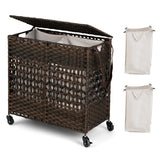NNECW 110L Rolling Synthetic Rattan Laundry Hamper with Lid & 2 Removable Liner Bags