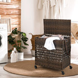 NNECW 110L Rolling Synthetic Rattan Laundry Hamper with Lid & 2 Removable Liner Bags