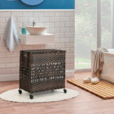 NNECW 110L Rolling Synthetic Rattan Laundry Hamper with Lid & 2 Removable Liner Bags