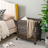 NNECW 110L Rolling Synthetic Rattan Laundry Hamper with Lid & 2 Removable Liner Bags