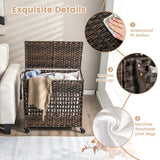 NNECW 110L Rolling Synthetic Rattan Laundry Hamper with Lid & 2 Removable Liner Bags