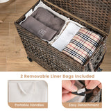 NNECW 110L Rolling Synthetic Rattan Laundry Hamper with Lid & 2 Removable Liner Bags