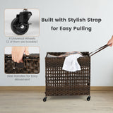 NNECW 110L Rolling Synthetic Rattan Laundry Hamper with Lid & 2 Removable Liner Bags