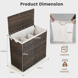 NNECW 110L PE Rattan Laundry Basket with Lid & Handles & 3 Section Liner Bag