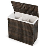 NNECW 110L PE Rattan Laundry Basket with Lid & Handles & 3 Section Liner Bag