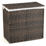 NNECW 110L PE Rattan Laundry Basket with Lid & Handles & 3 Section Liner Bag