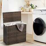 NNECW 110L PE Rattan Laundry Basket with Lid & Handles & 3 Section Liner Bag