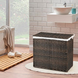 NNECW 110L PE Rattan Laundry Basket with Lid & Handles & 3 Section Liner Bag