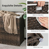 NNECW 110L PE Rattan Laundry Basket with Lid & Handles & 3 Section Liner Bag